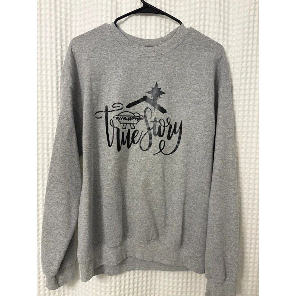 Athletic Works Gray "True Story" Christmas Nativity Graphic Sweatshirt